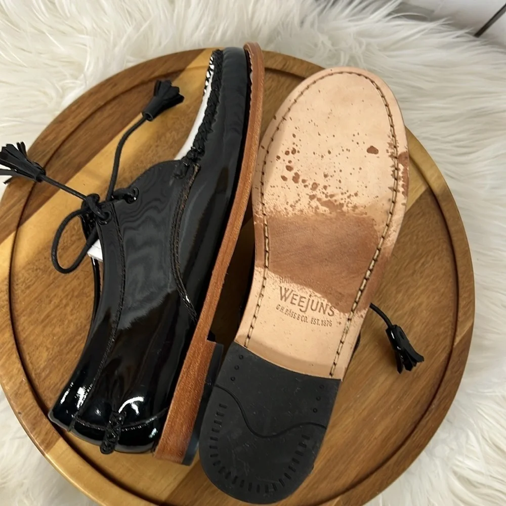 WEEJUNS l G.W. Bass & Co. The Winnie Black White Patent Leather Oxford Size 6 - Picture 9 of 12